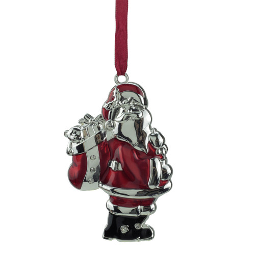 3.25" Silver and Red Santa Claus Christmas Ornament with European Crystals - IMAGE 1