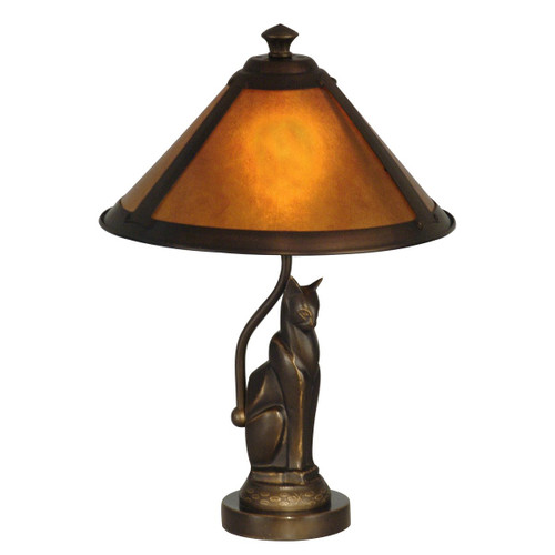 17" Antique Bronze Ginger Cat Accent Lamp with Cone Shade - IMAGE 1
