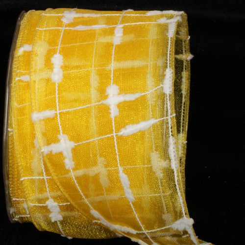 Yellow and and White Contemporary Wired Craft Ribbon 2.5" x 27 Yards - IMAGE 1