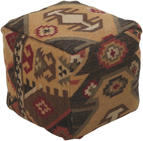 18" Adobe Brown and Shady Taupe Southwestern Feel Wool Square Pouf Ottoman - IMAGE 1