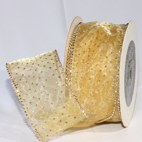 Shimmering Gold Semi Sheer Brooklyn Wired Edge Craft Ribbon 3" x 20 Yards - IMAGE 1