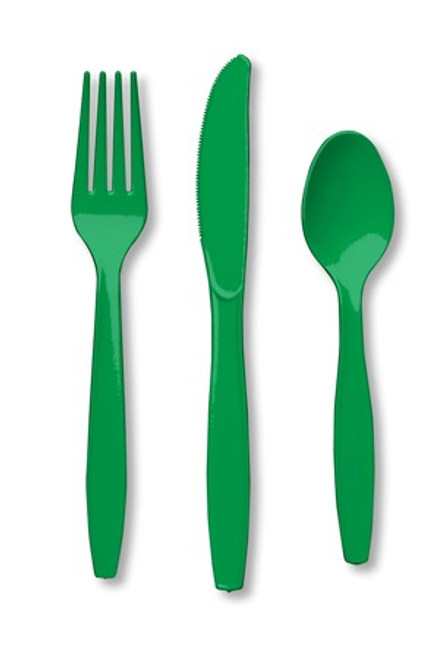 Club Pack of 288 Emerald Green Heavy Duty St. Patrick's Day Party Knives and Spoons - IMAGE 1