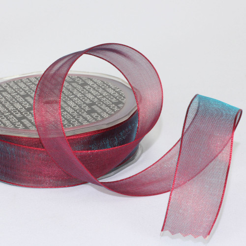 Shimmering Berry Red Crystal Wired Edge Craft Ribbon 1" x 54 Yards - IMAGE 1
