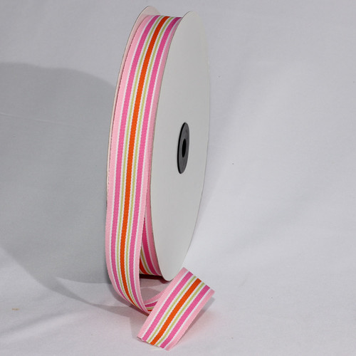 Pink and White Striped Woven Grosgrain Craft Ribbon 1" x 55 Yards - IMAGE 1