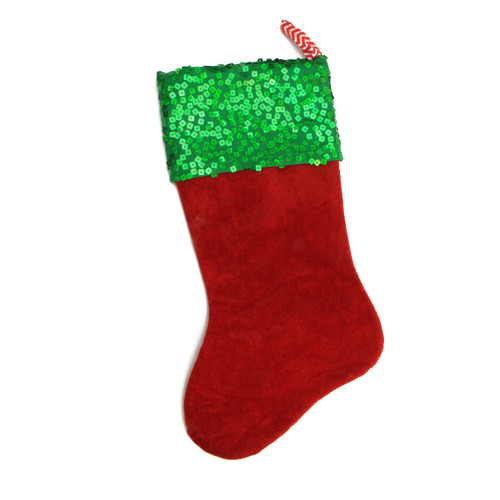 19" Red and Green Chevron Sequin Christmas Stocking - IMAGE 1