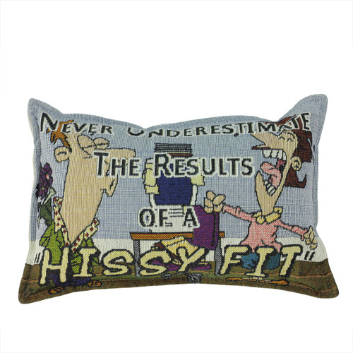 12" Blue and Yellow 'Hissy Fit' Rectangular Throw Pillow - IMAGE 1