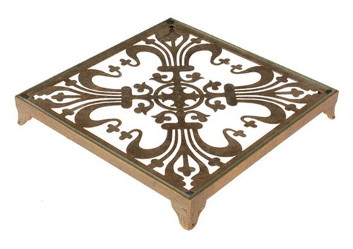 10.5" Gold and Clear Traditional Fleur de Lis Glass Top Decorative Tray - IMAGE 1
