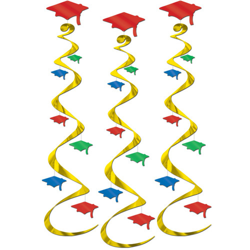 Club Pack of 18 Gold and Red Graduation Cap Swirl Decorations 30" - IMAGE 1