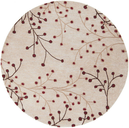 6' Fair Enoki Carnelian Red and Desert Sand Round Wool Area Rug - IMAGE 1