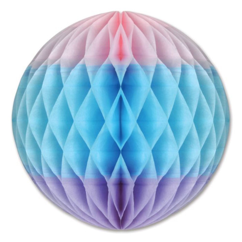 Honeycomb Tissue Paper Ball Decoration - 12" - Pink, Blue and Lavender- Pack of 12 - IMAGE 1