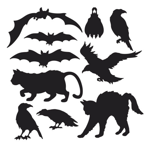 Cats and Birds Halloween Cutouts - 12.5" - Black - Club pack of 120 - IMAGE 1