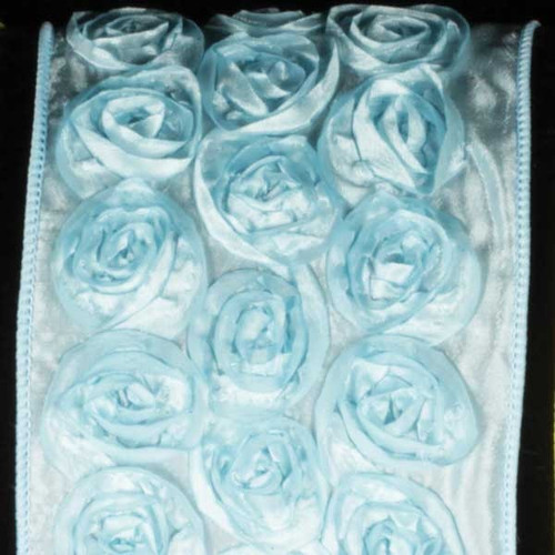 Sky Blue Floral Wired Craft Ribbon 4" x 10 Yards - IMAGE 1