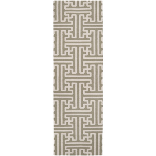 2.5' x 8' Block Pillars Gray and Beige Rectangular Wool Area Throw Rug - IMAGE 1