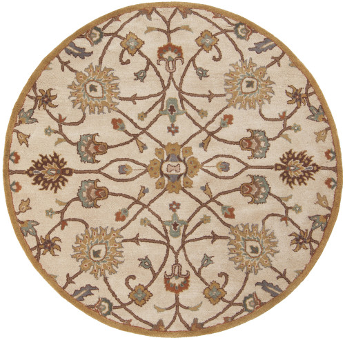 9.75' Sand Brown and Slate Blue Hand Tufted Round Area Throw Rug - IMAGE 1