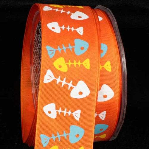 Orange Fishbone Wired Craft Ribbon 1.5" x 27 Yards - IMAGE 1