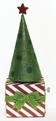 Musical Windup Christmas Gift Box with Rotating Cone Tree - 20" - IMAGE 1