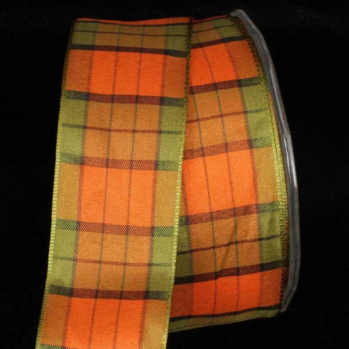 Green and Orange French Checkered Wired Craft Ribbon 1.5" x 27 Yards - IMAGE 1