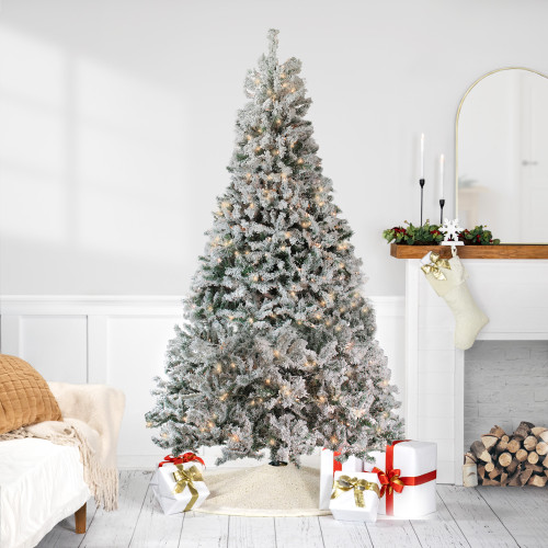 6.5' Pre-Lit Flocked Pine Medium Artificial Christmas Tree - Clear Lights - IMAGE 1