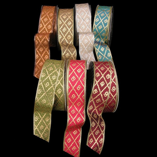Copper Diamond Print Taffeta Wired Craft Ribbon 1.5" x 40 Yards - IMAGE 1