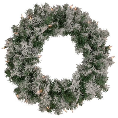 Pre-Lit Flocked Victoria Pine Artificial Christmas Wreath - 24" - Clear Lights - IMAGE 1