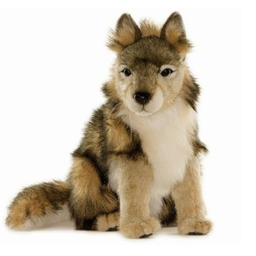 Handcrafted Plush Seated Wolf Cub Stuffed Animals - 14.5" - Brown and White - Set of 2 - IMAGE 1