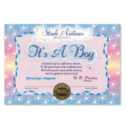 It's a Boy Certificate - 5" x 7" - Set of 6 - IMAGE 1