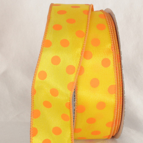 Yellow and Orange Polka Dots Printed Wired Craft Ribbon 1.5" x 40 Yards - IMAGE 1