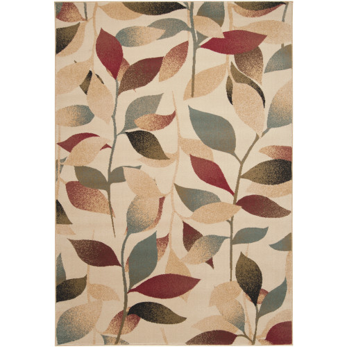 4' x 5.5' Summer Leaves Tan, Steel Blue and Ruby Red Shed-Free Area Throw Rug - IMAGE 1