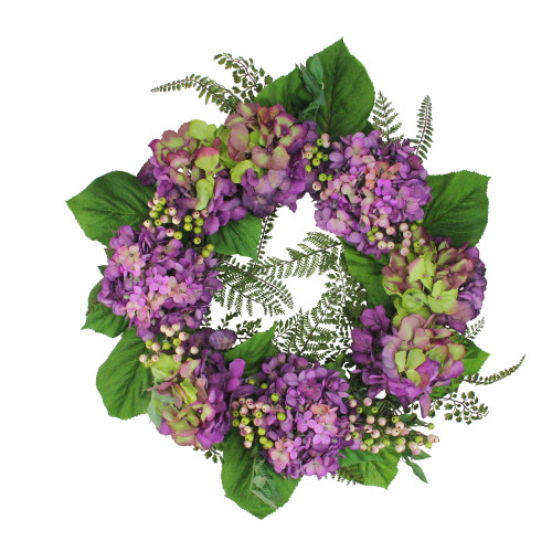 Hydrangea and Berry Artificial Floral Wreath, Purple 24-Inch - IMAGE 1