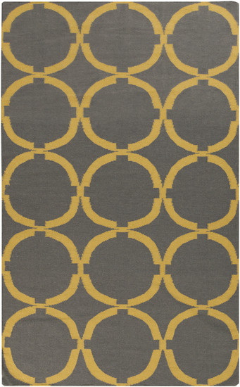 8' x 11' Geometric Yellow and Gray Hand Woven Rectangular Wool Area Throw Rug - IMAGE 1