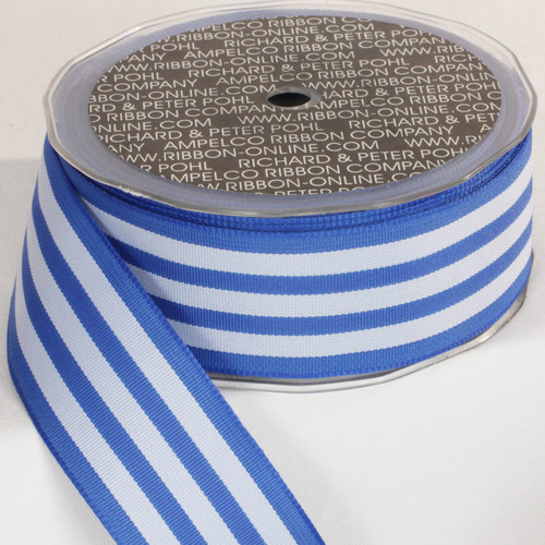 White and Blue Striped Wired Craft Ribbon 1.5" x 27 Yards - IMAGE 1