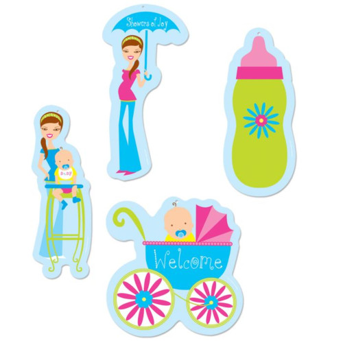 Baby Shower Cutouts Party Decoration - 12" - Blue, Pink and Green - Club Pack of 48 - IMAGE 1