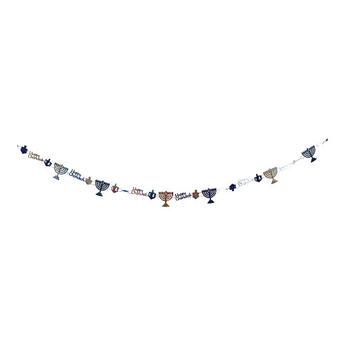 8' x 3" Silver and Blue Holographic Prismatic Hanukkah Garland - Unlit - IMAGE 1