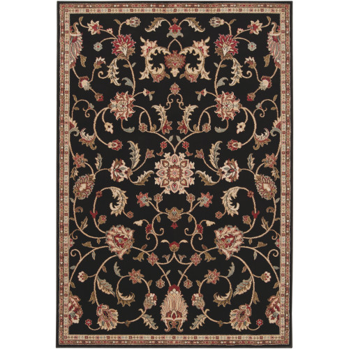 5.25' x 7.5' Floral Black and Brown Shed-Free Rectangular Area Throw Rug - IMAGE 1