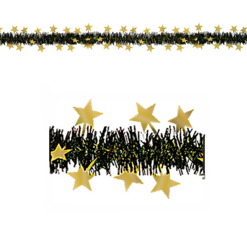 Star Metallic Tinsel Party Garland - 12' - Black and Gold - Pack of 12 - IMAGE 1