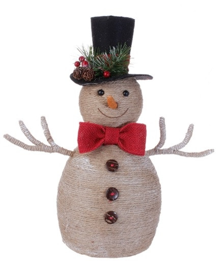 14.5" Country Cabin Burlap Snowman with Top Hat and Scarf Christmas Decoration - IMAGE 1
