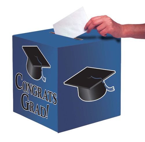 Congrats Grad Graduation Party Cube Card Boxes - 9" - Blue and Black- Pack of 6 - IMAGE 1