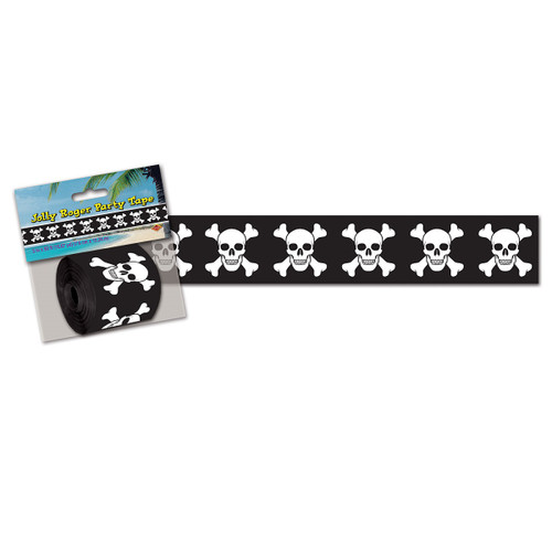 Club Pack of 12 Black and White Jolly Pirate Streamers 50' - IMAGE 1