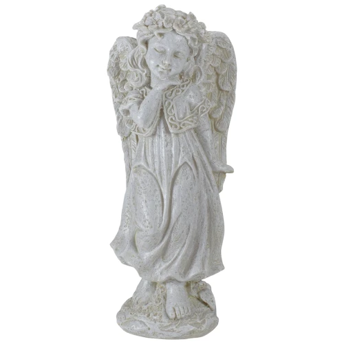 9.75" Ivory Standing Angel with Floral Crown Outdoor Garden Statue - IMAGE 1