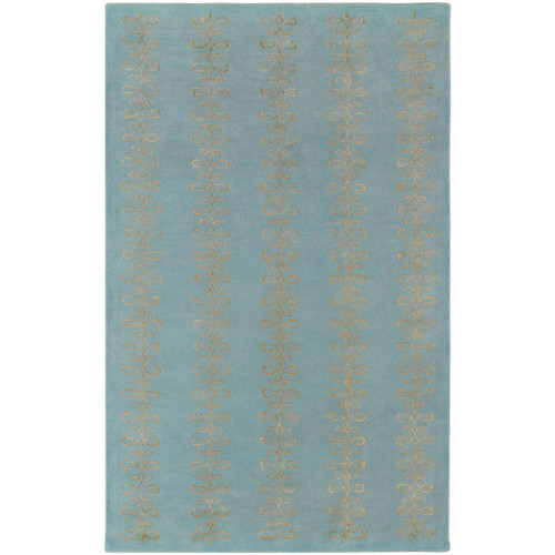 8' x 11' Floral Sea Blue New Zealand Wool Rectangular Area Throw Rug - IMAGE 1