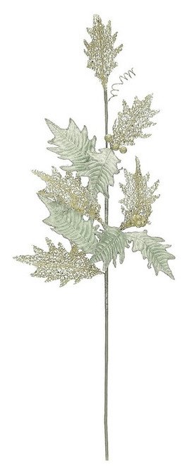 32" Green and Gold Glittered Sheer Artificial Holly Spray - IMAGE 1