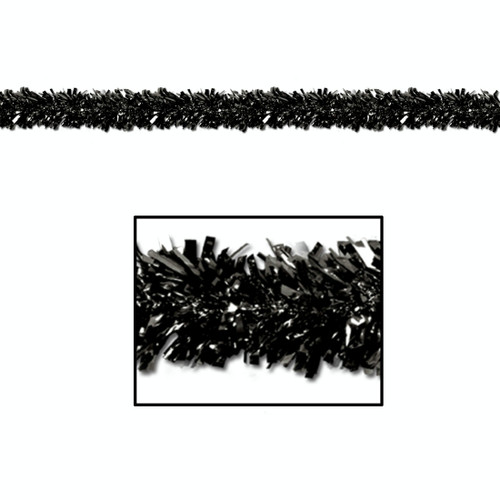 Club Pack of 12 Festive Metallic Black Foil Tinsel 6-Ply Halloween Christmas Garlands 15' - Unlit - IMAGE 1