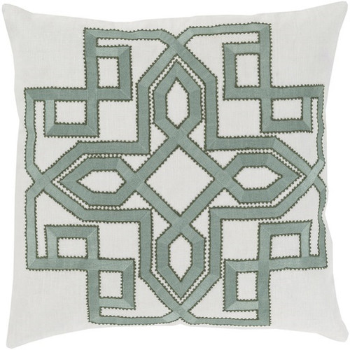 20" Sage Green and Cream White Woven Square Throw Pillow - Down Filler - IMAGE 1