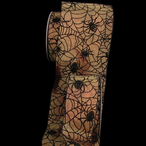 Sheer Orange and Black Super Spider Wired Craft Ribbon 2.5" x 20 Yards - IMAGE 1