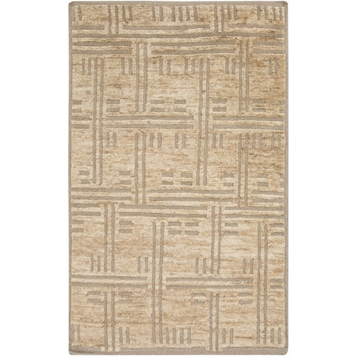 5' x 8' Tan Brown Contemporary Hand-Knotted Area Throw Rug - IMAGE 1