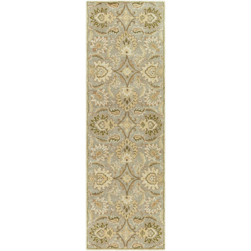 2.5' x 8' Cornelian Gray and Green Hand Tufted Rectangular Wool Area Throw Rug Runner - IMAGE 1