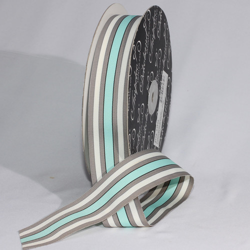 Blue and Gray Striped Grosgrain Craft Ribbon 1.5" x 55 Yards - IMAGE 1