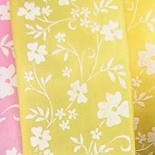 Yellow and White Small Flower Print Craft Wired Ribbon 1.5" x 54 Yards - IMAGE 1