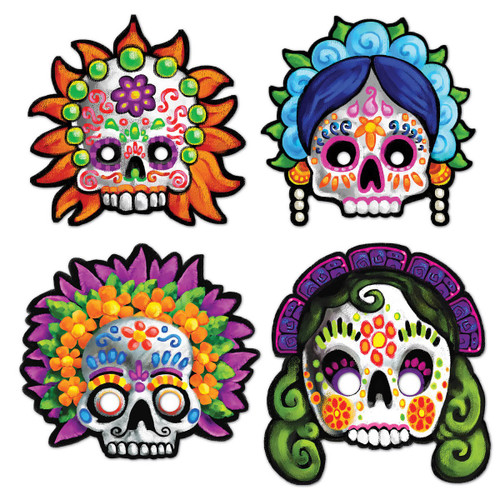 4-Design Festive Day of the Dead Masks - 12" - Pack of 48 - IMAGE 1