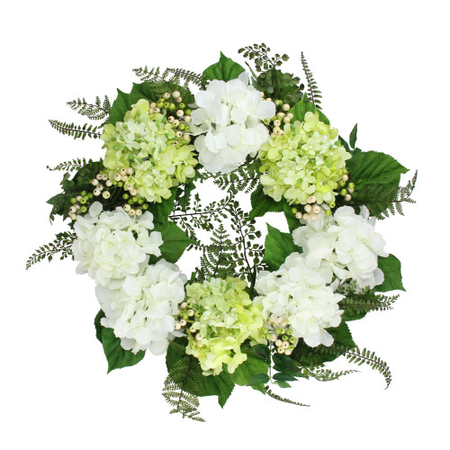 Hydrangea and Berry Artificial Floral Wreath, White 24-Inch - IMAGE 1